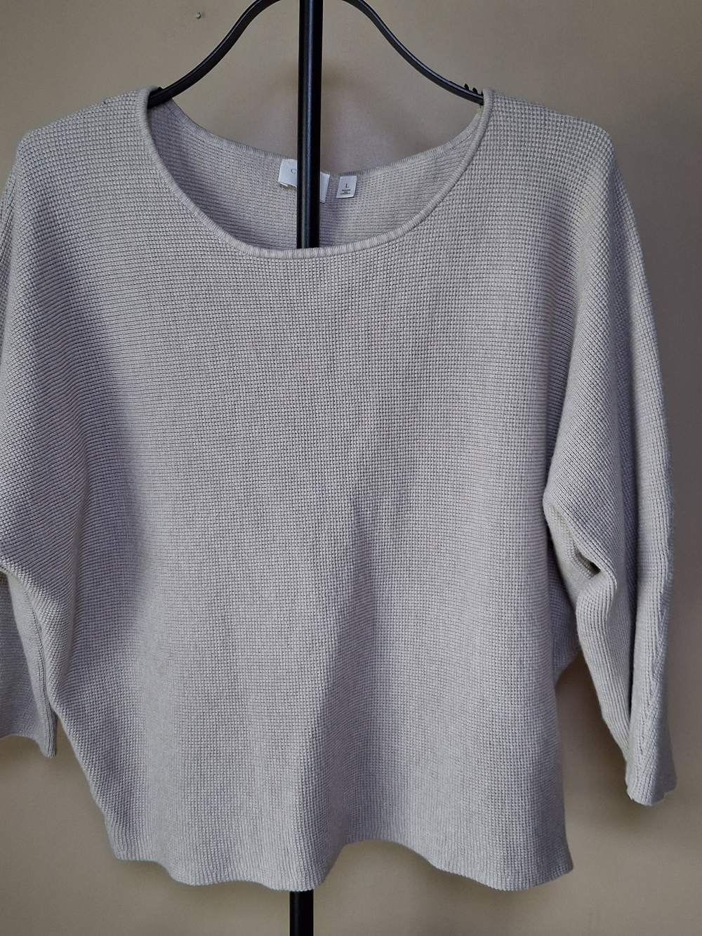 Cyrus Womens's Waffle Knit 3/4 Sleeve Beige Sweater; Size L